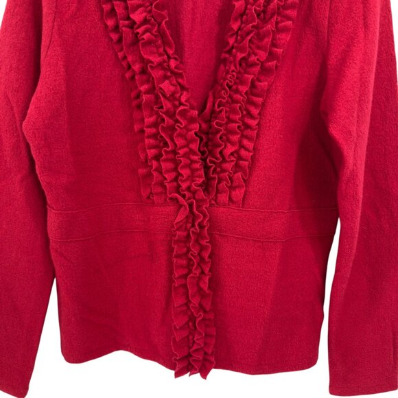 Alfani Petite Womens Red Ruffle Front Cardigan Sweater 100% Merino Wool Size P/S - Picture 10 of 11